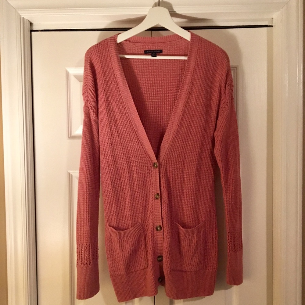 American Eagle Long Pink Cardigan Medium